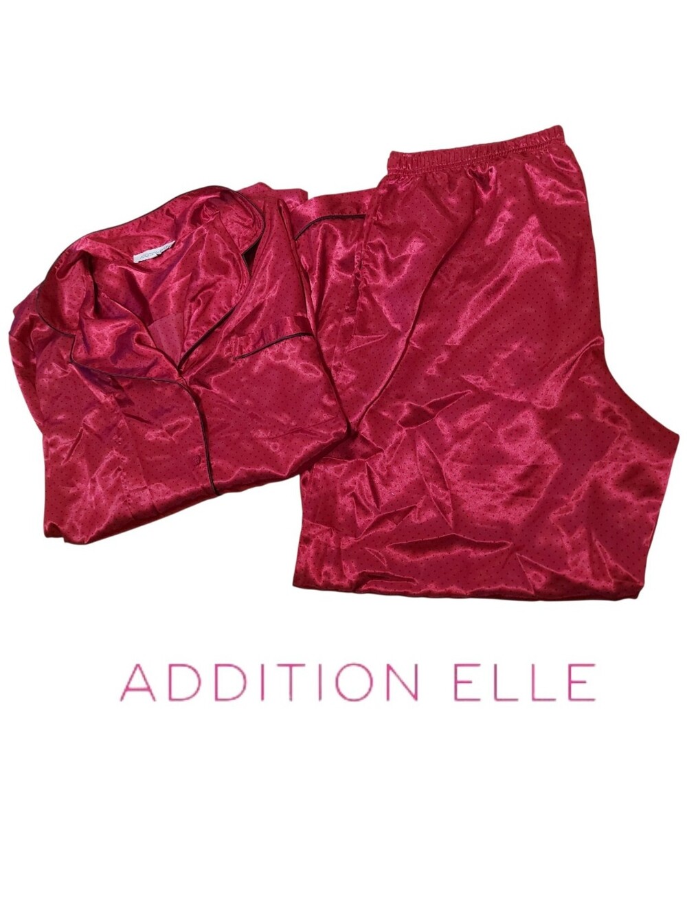 Addition Elle Red & Black Polka Dot 2 Piece Silky Pajama Set
